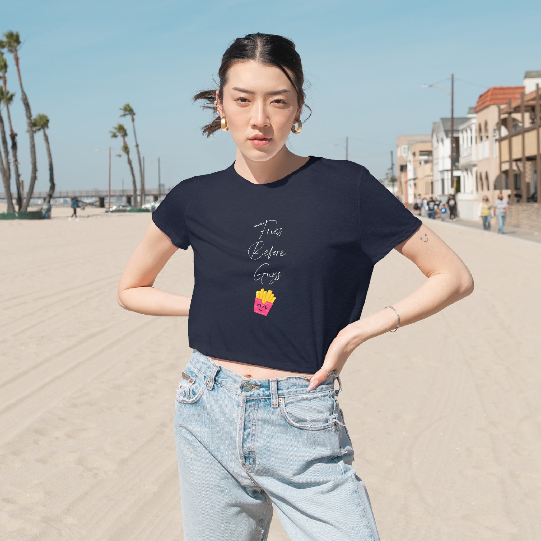 Fries Before Guys - Women's Flowy Cropped Tee