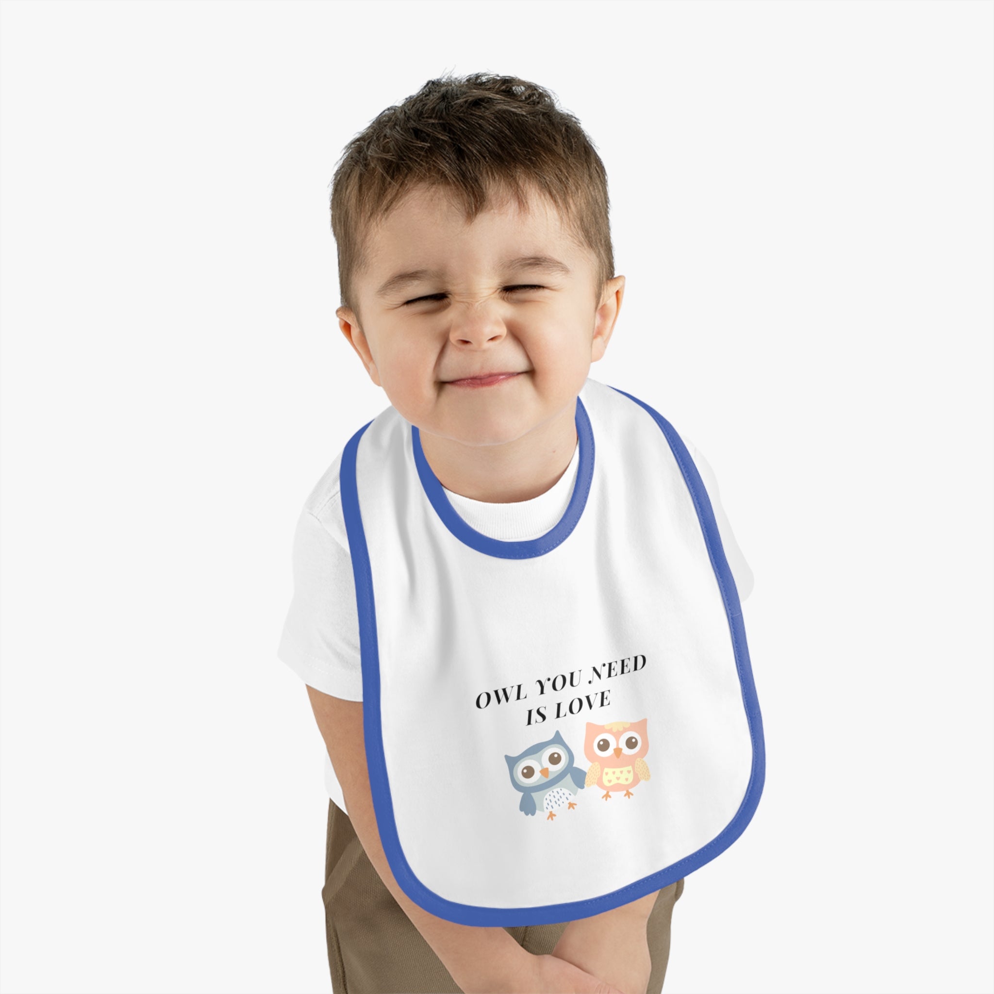 Owl you need is love - Baby Contrast Trim Jersey Bib