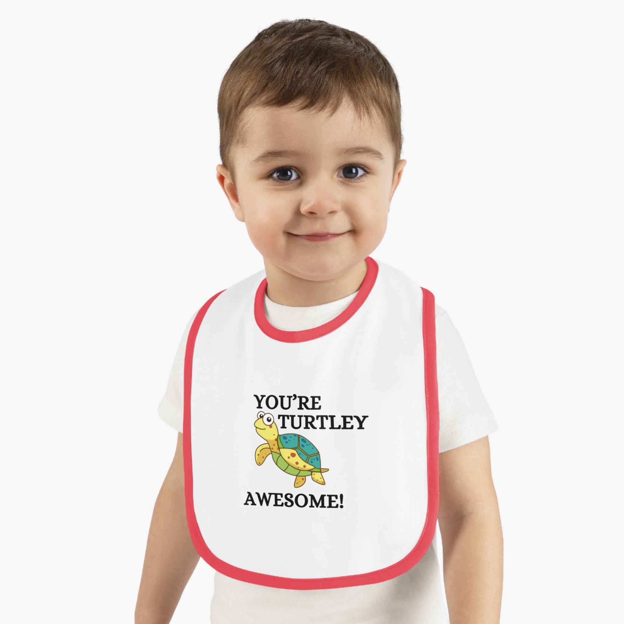 Turtely Awesome - Baby Contrast Trim Jersey Bib