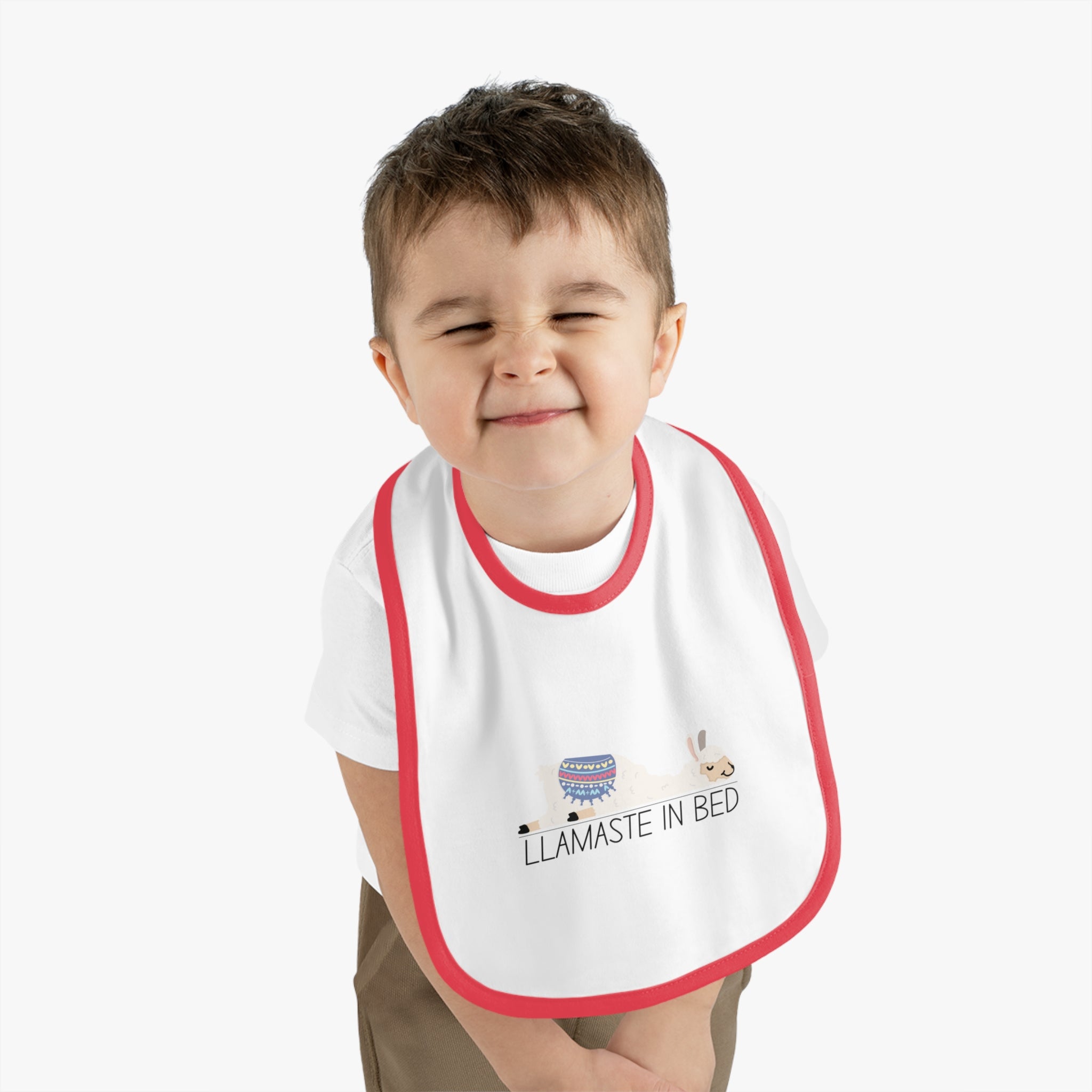 Llamastay in bed - Baby Contrast Trim Jersey Bib