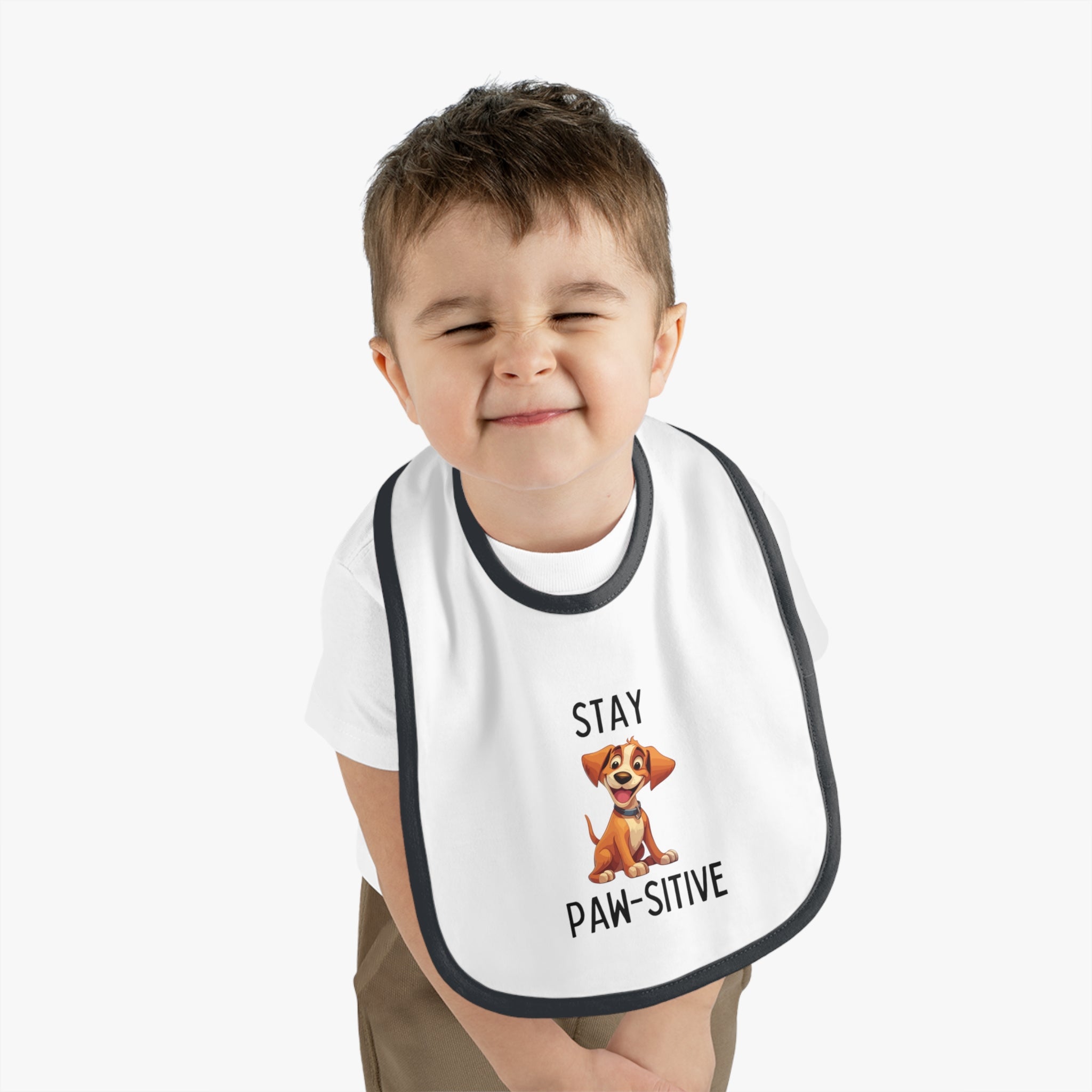 Stay Pawsitive - Baby Contrast Trim Jersey Bib