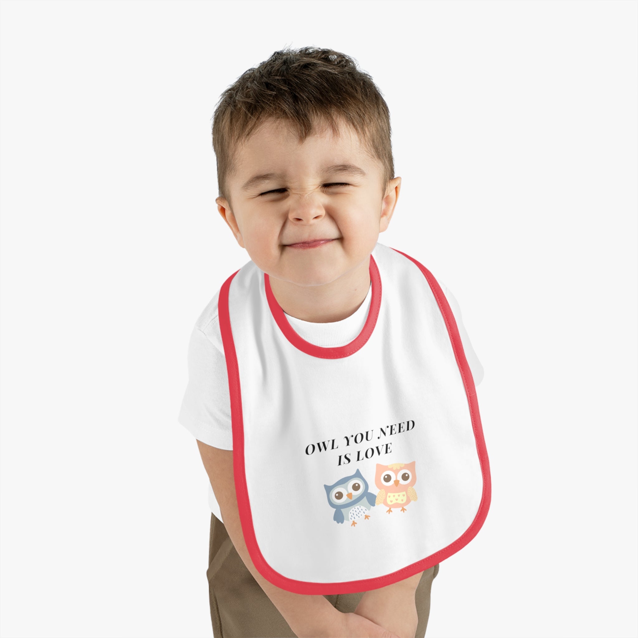 Owl you need is love - Baby Contrast Trim Jersey Bib