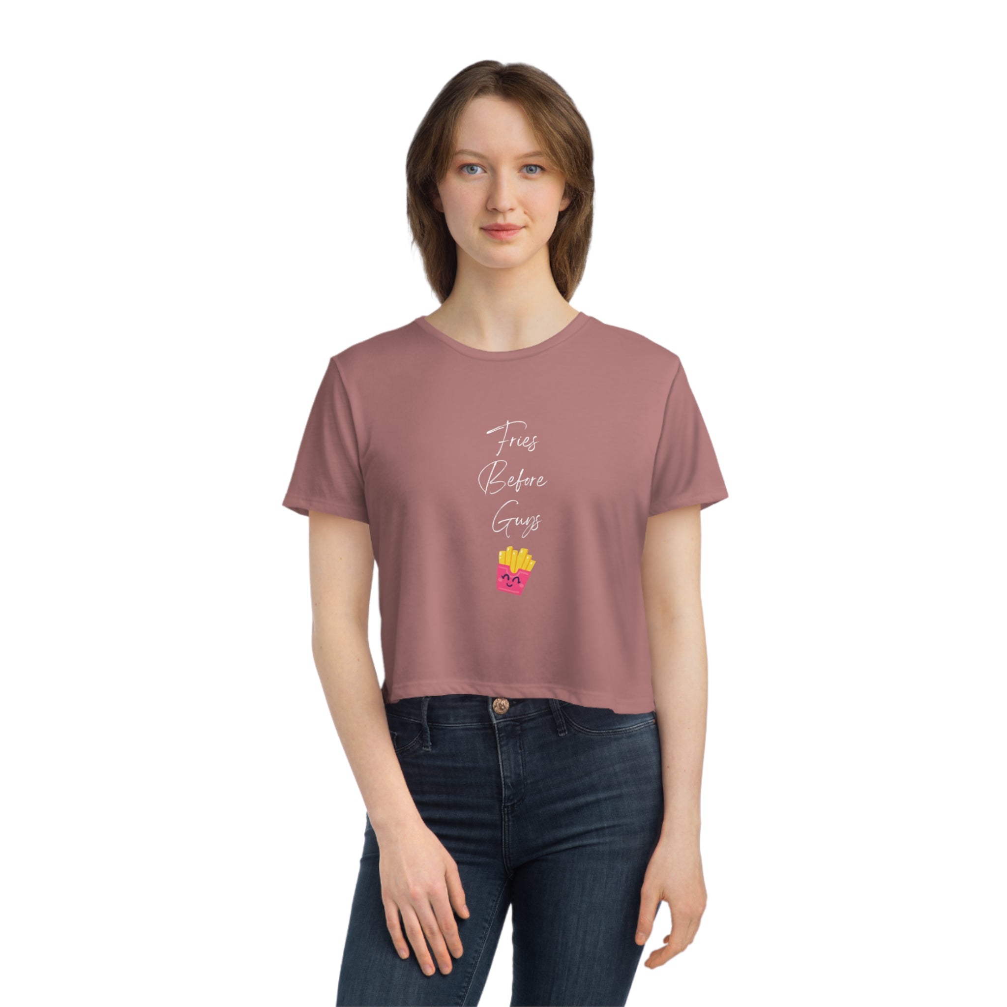 Fries Before Guys - Women's Flowy Cropped Tee
