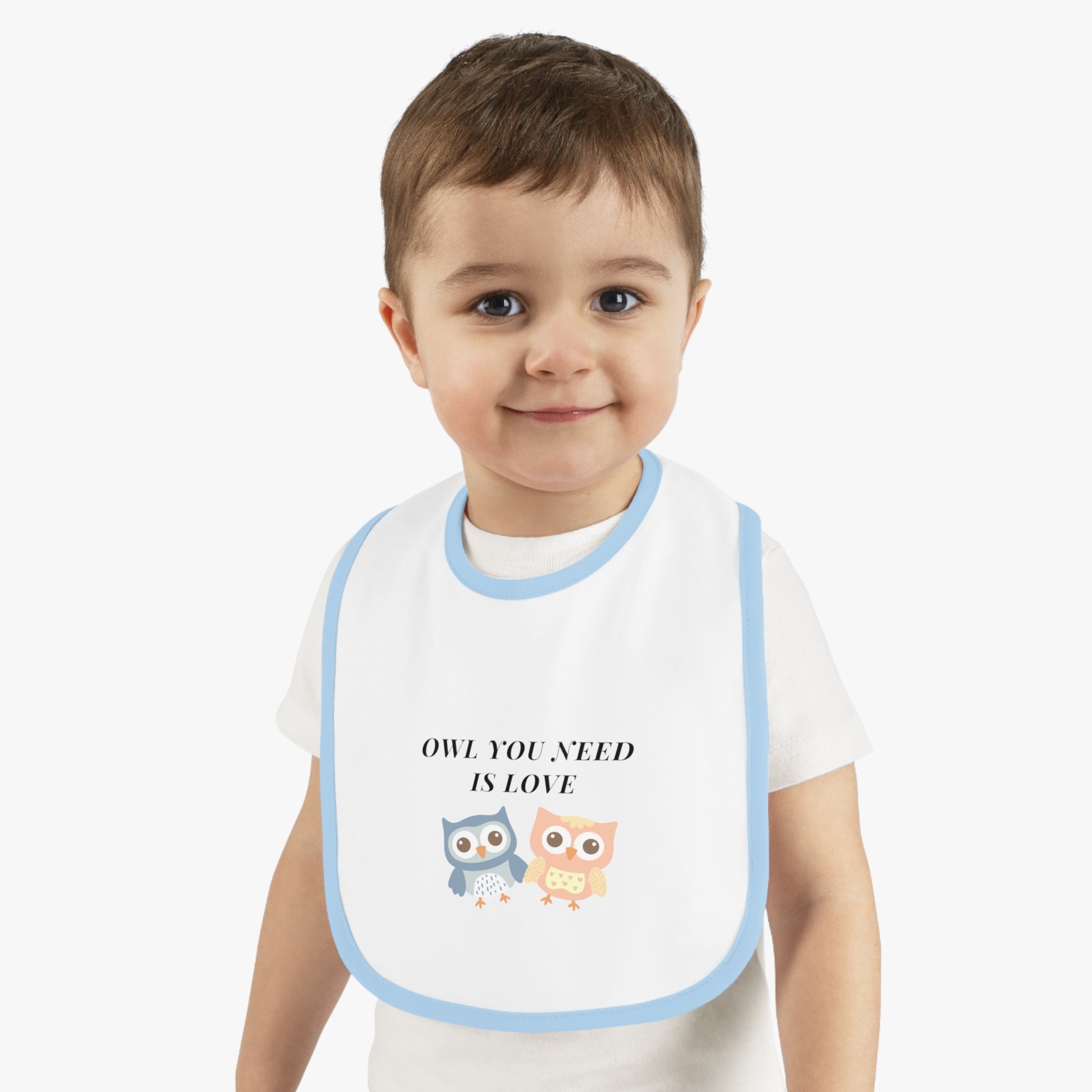 Owl you need is love - Baby Contrast Trim Jersey Bib