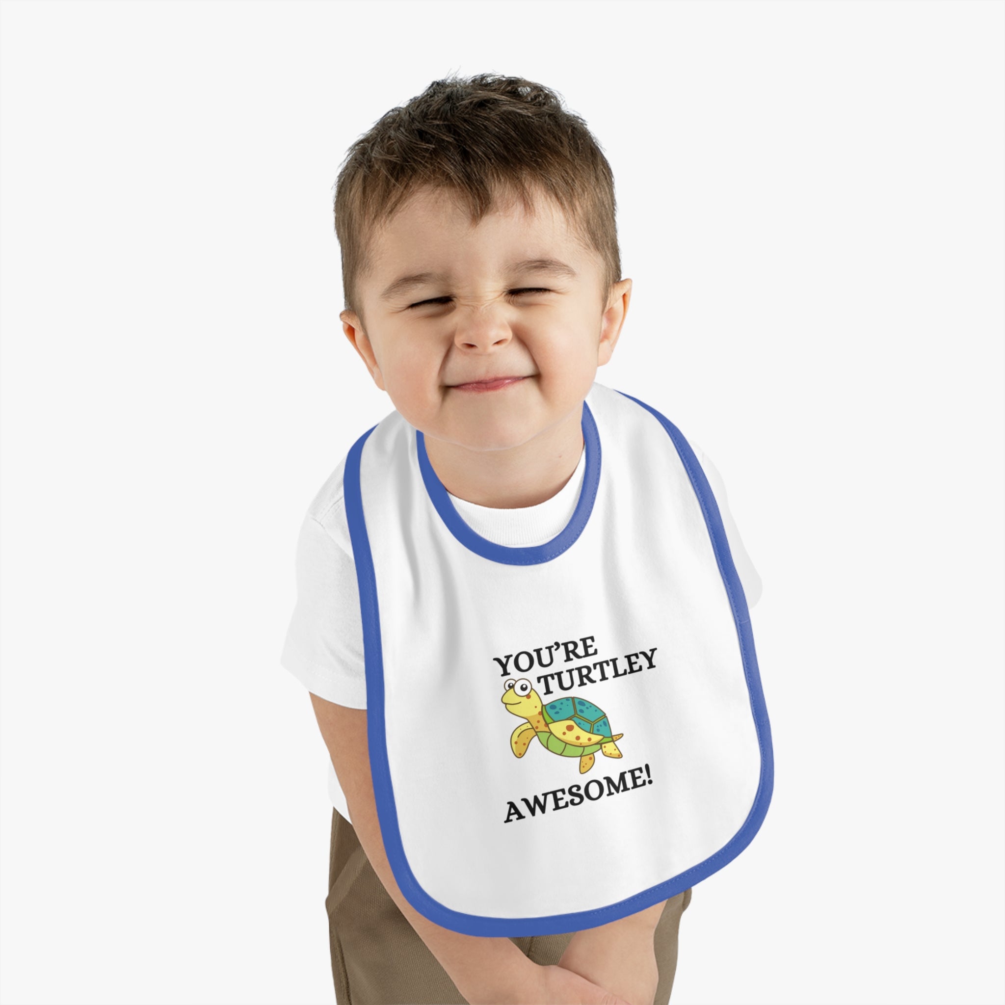 Turtely Awesome - Baby Contrast Trim Jersey Bib
