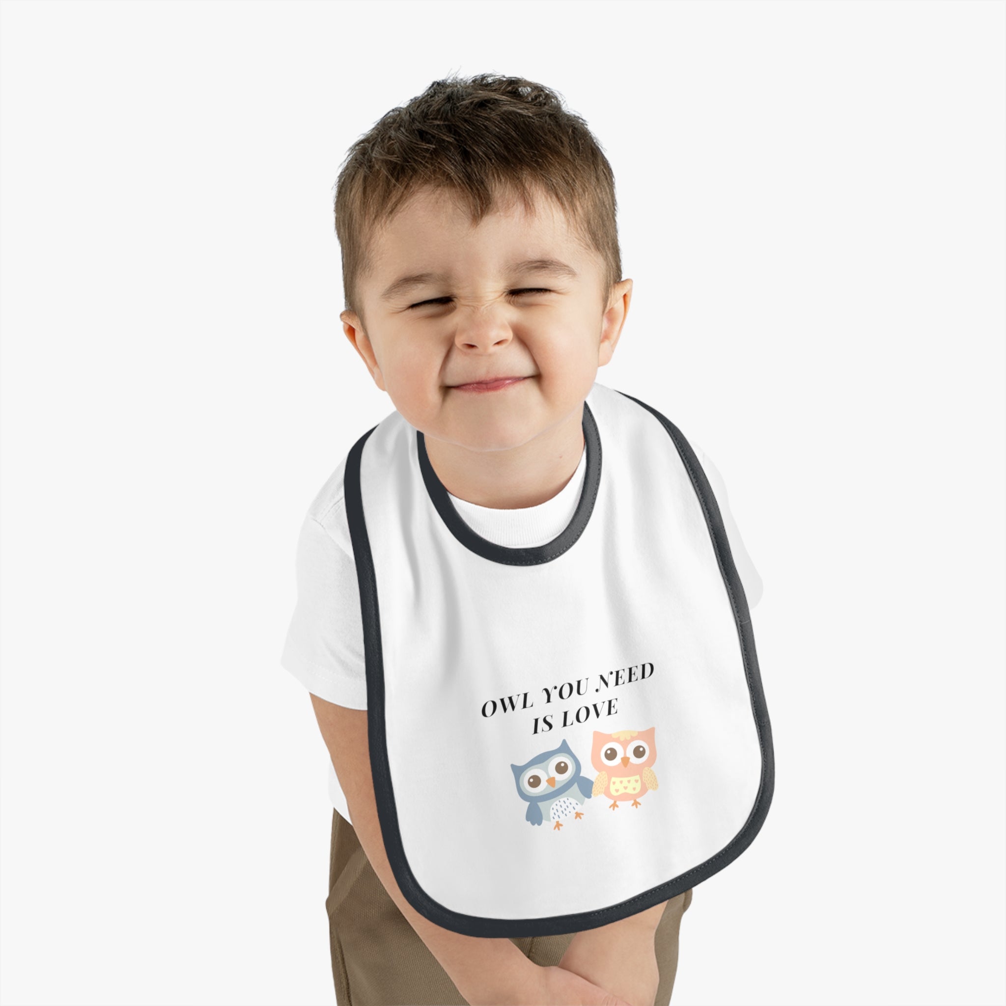 Owl you need is love - Baby Contrast Trim Jersey Bib