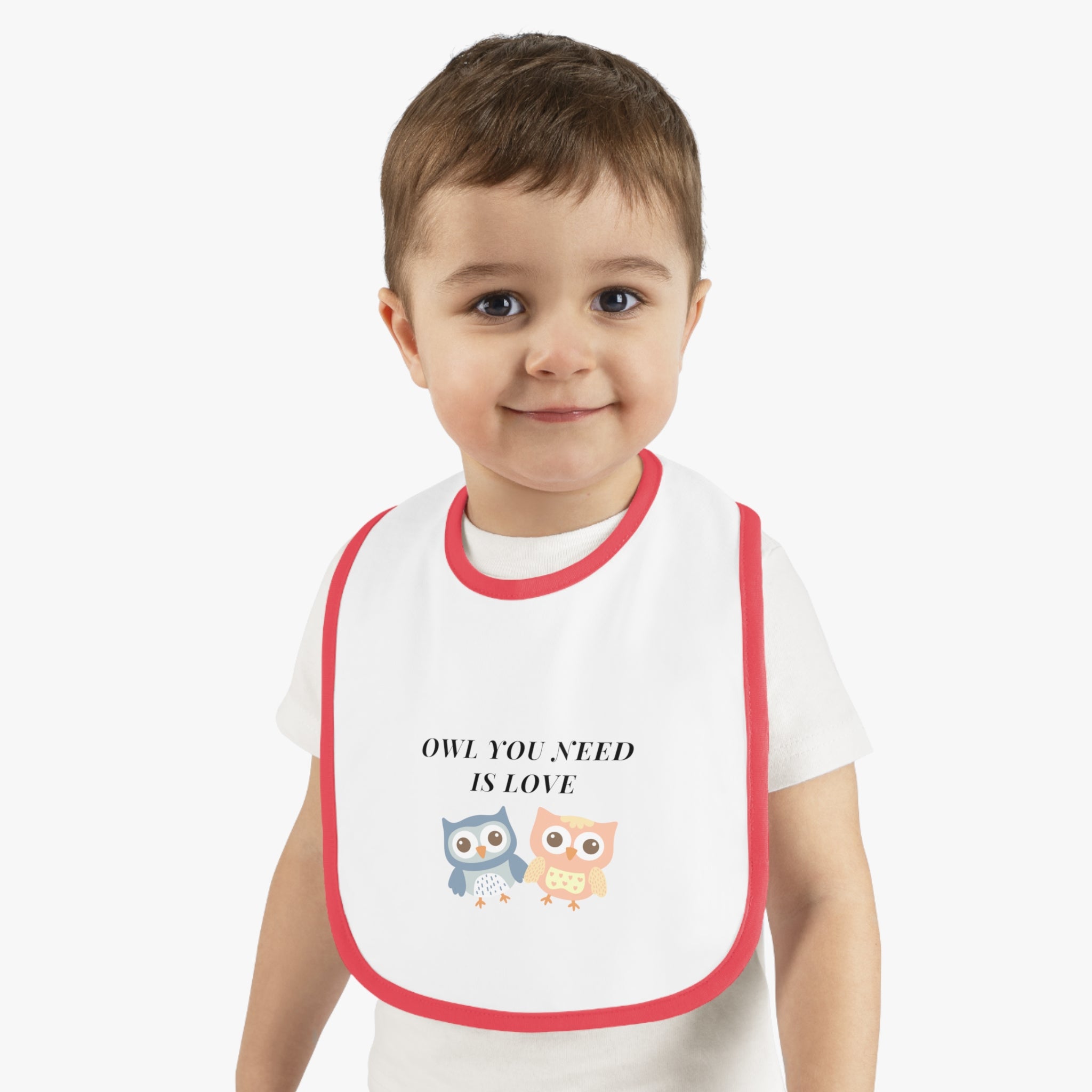 Owl you need is love - Baby Contrast Trim Jersey Bib
