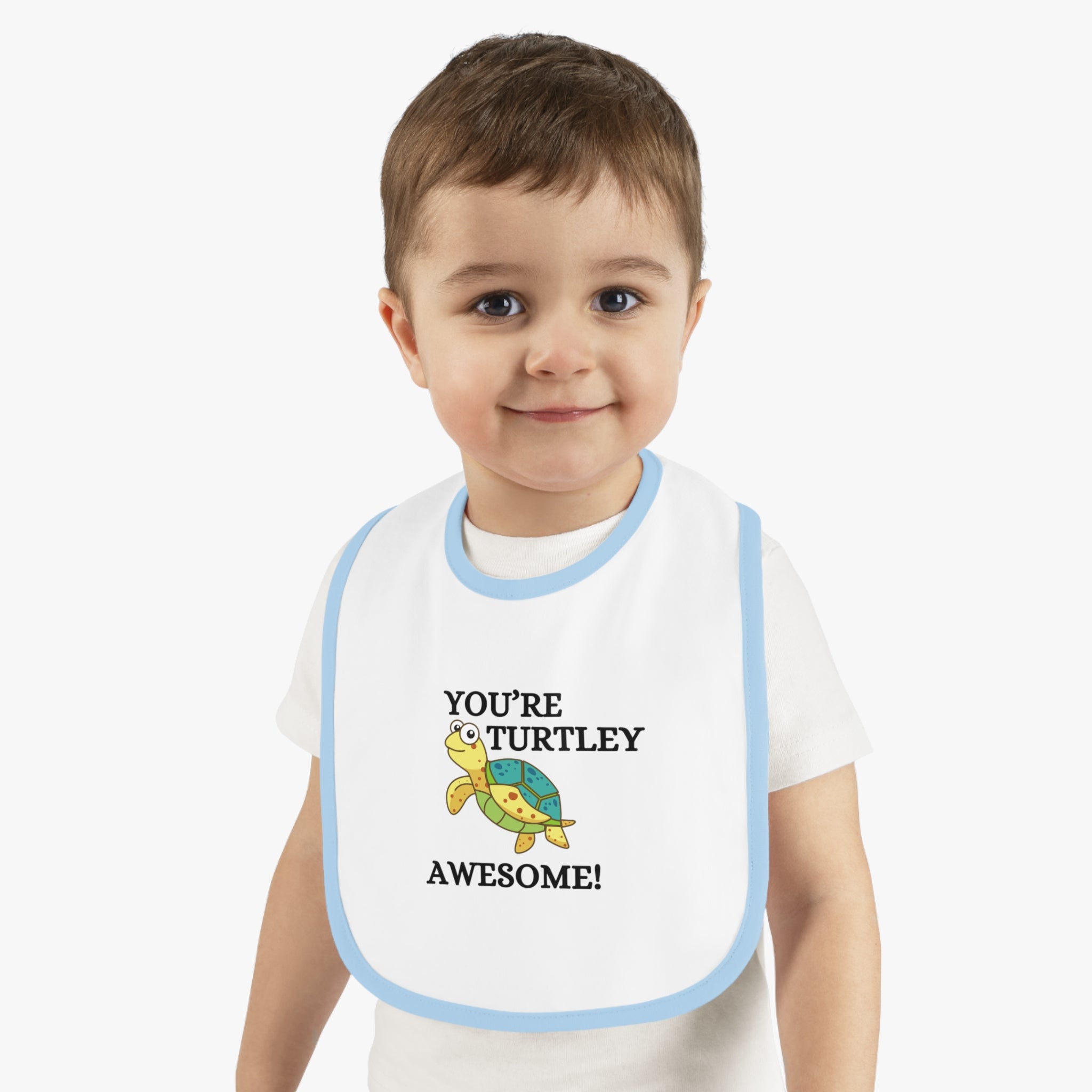 Turtely Awesome - Baby Contrast Trim Jersey Bib