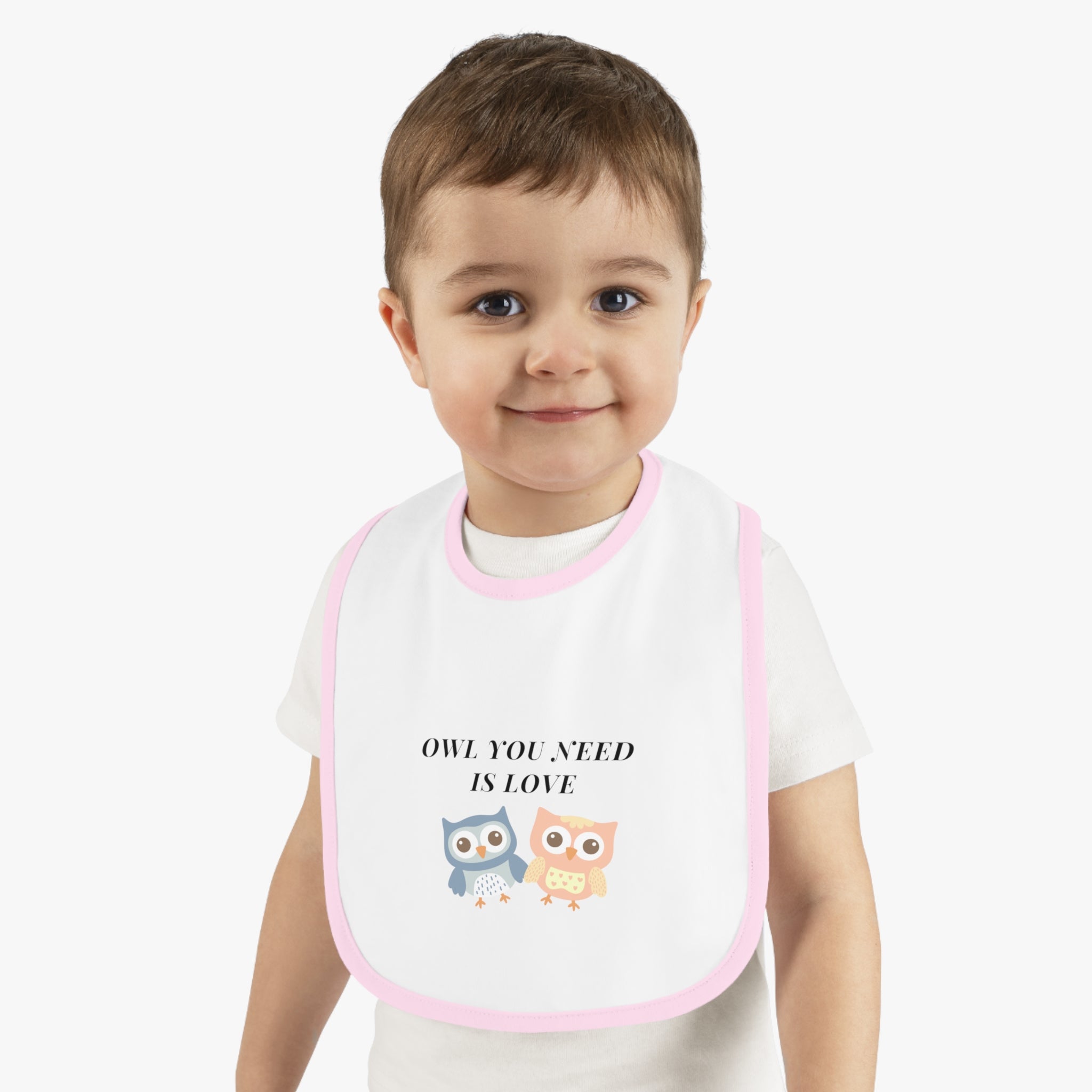 Owl you need is love - Baby Contrast Trim Jersey Bib