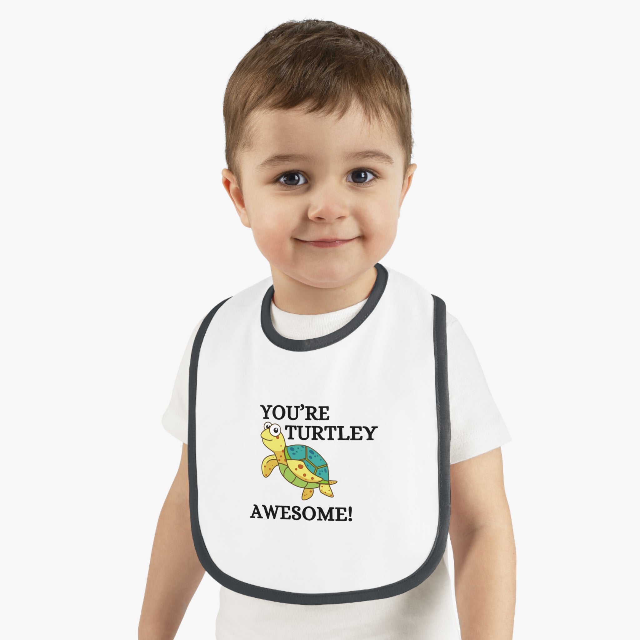 Turtely Awesome - Baby Contrast Trim Jersey Bib