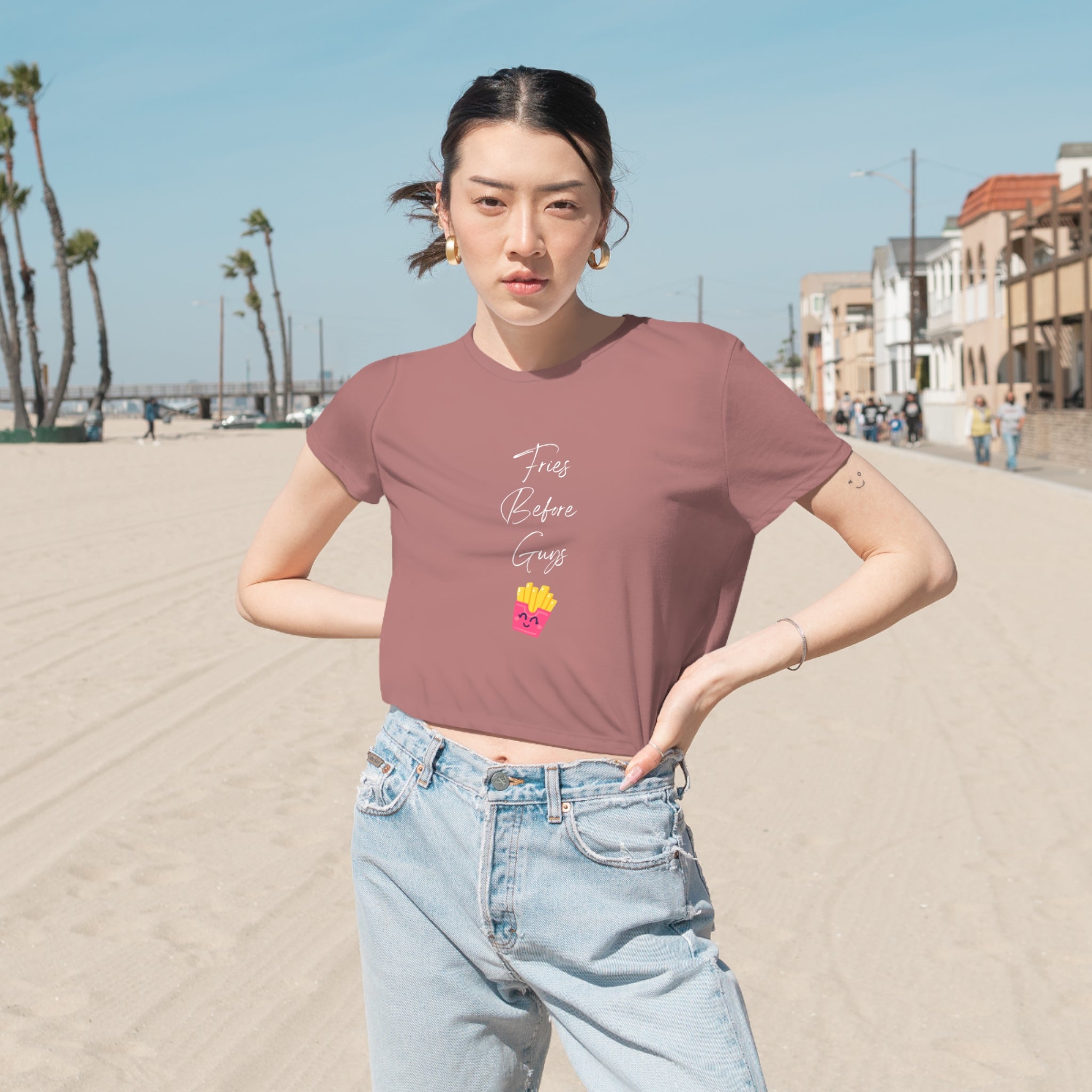 Fries Before Guys - Women's Flowy Cropped Tee
