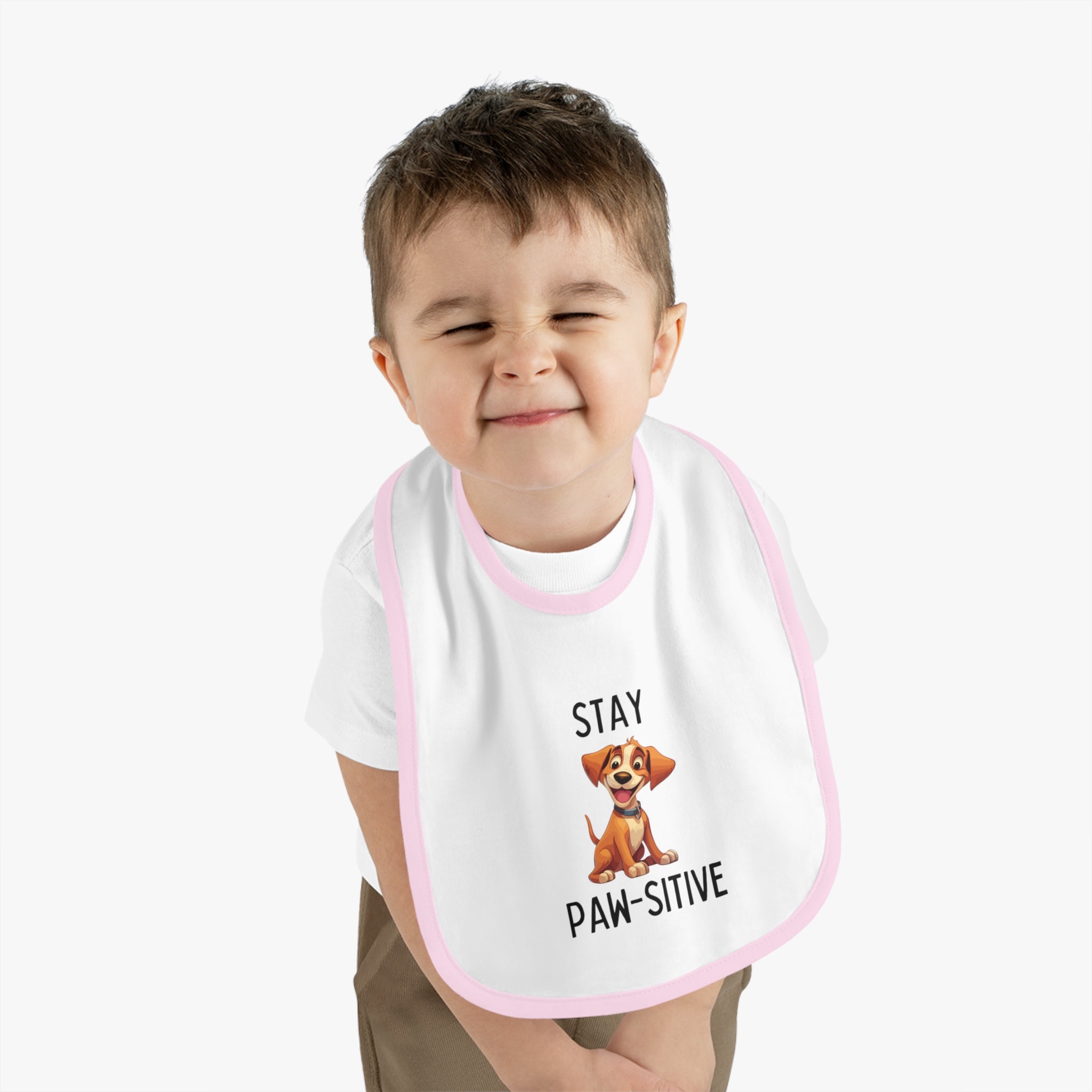 Stay Pawsitive - Baby Contrast Trim Jersey Bib
