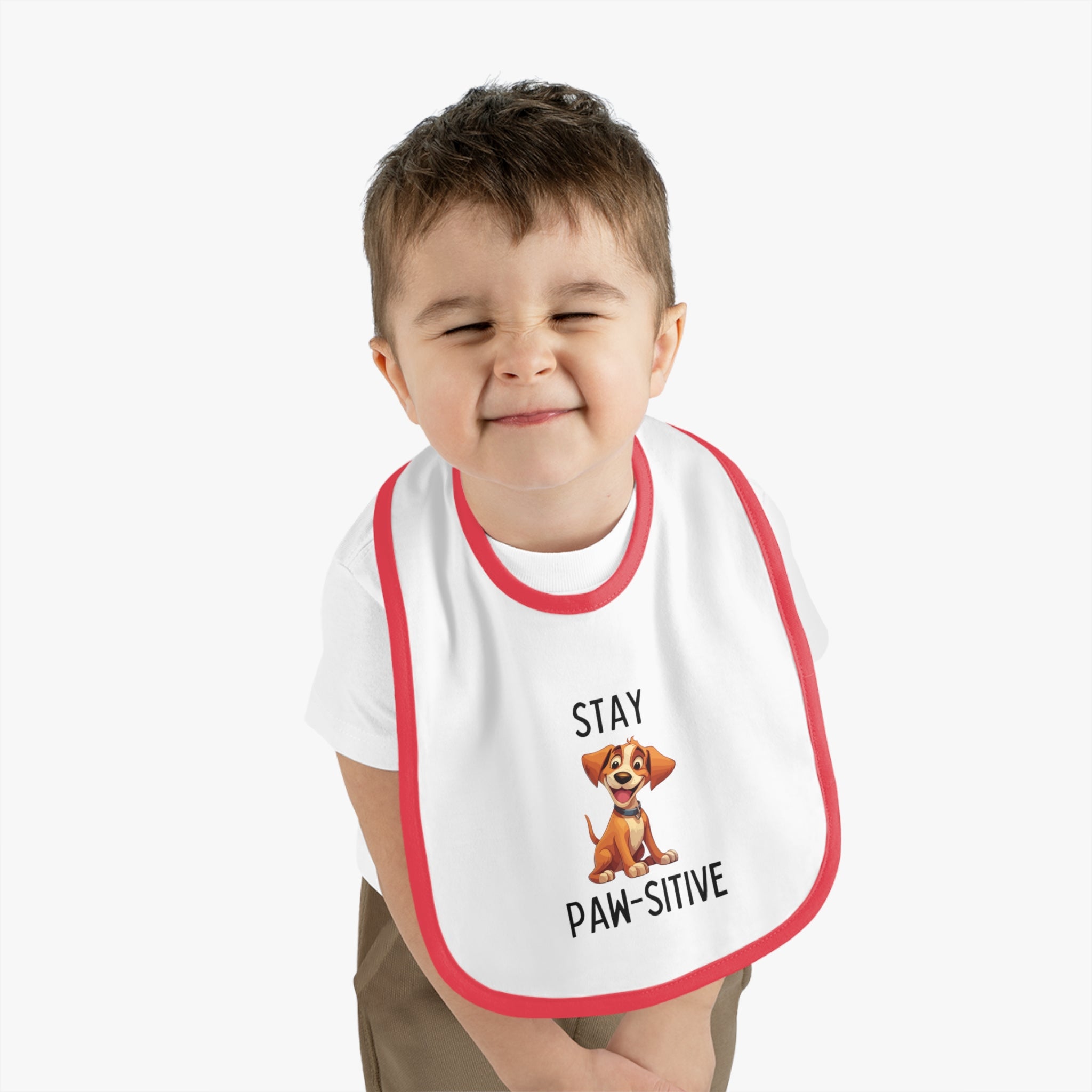 Stay Pawsitive - Baby Contrast Trim Jersey Bib