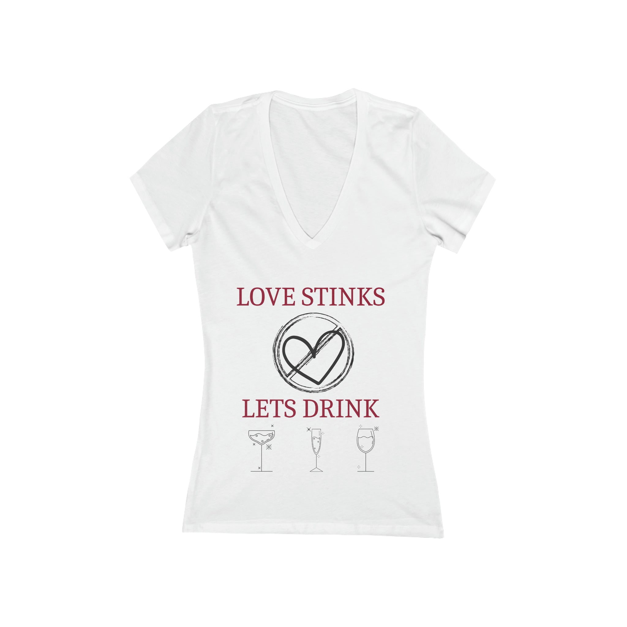 Love Stinks Let's Drink - Women's Jersey Short Sleeve Deep V-Neck Tee