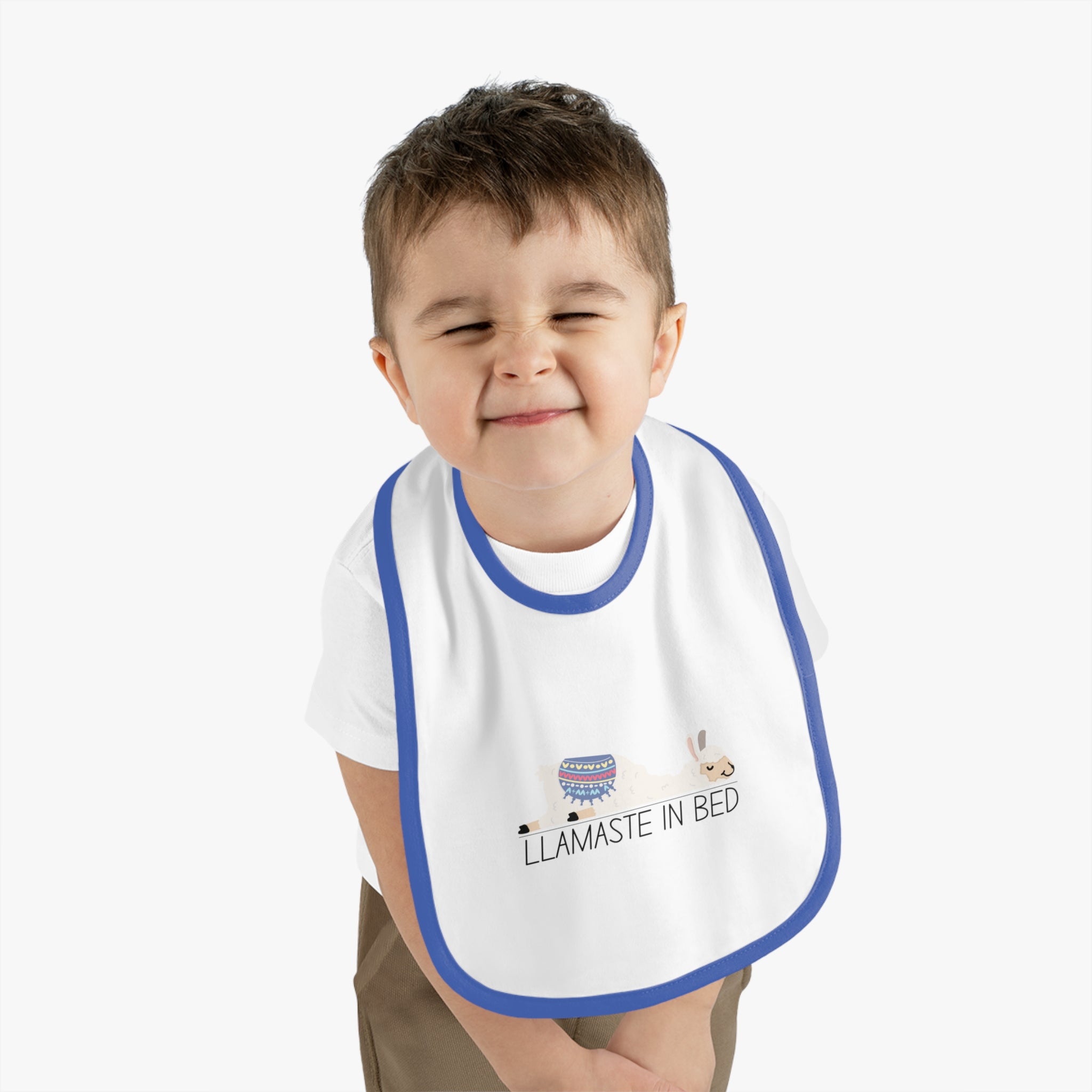 Llamastay in bed - Baby Contrast Trim Jersey Bib