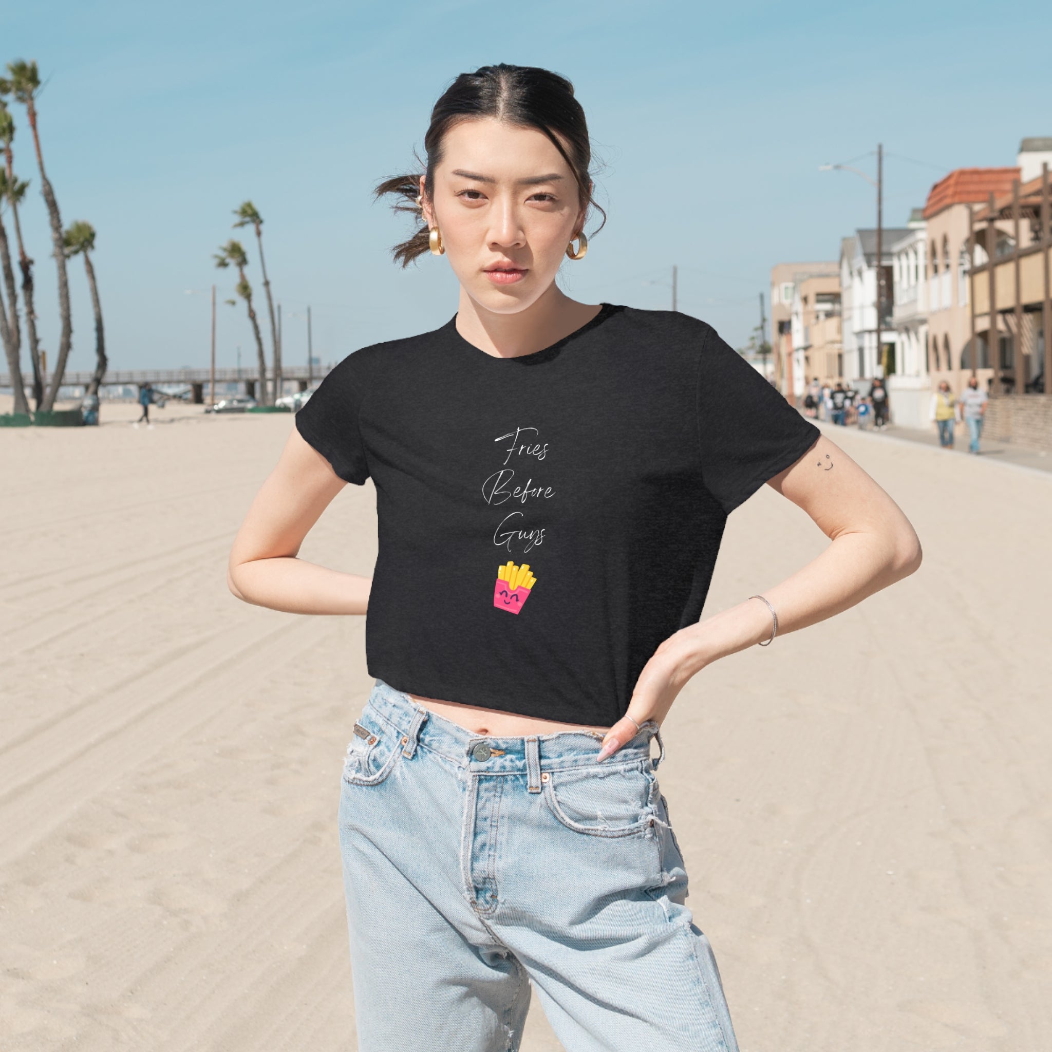Fries Before Guys - Women's Flowy Cropped Tee