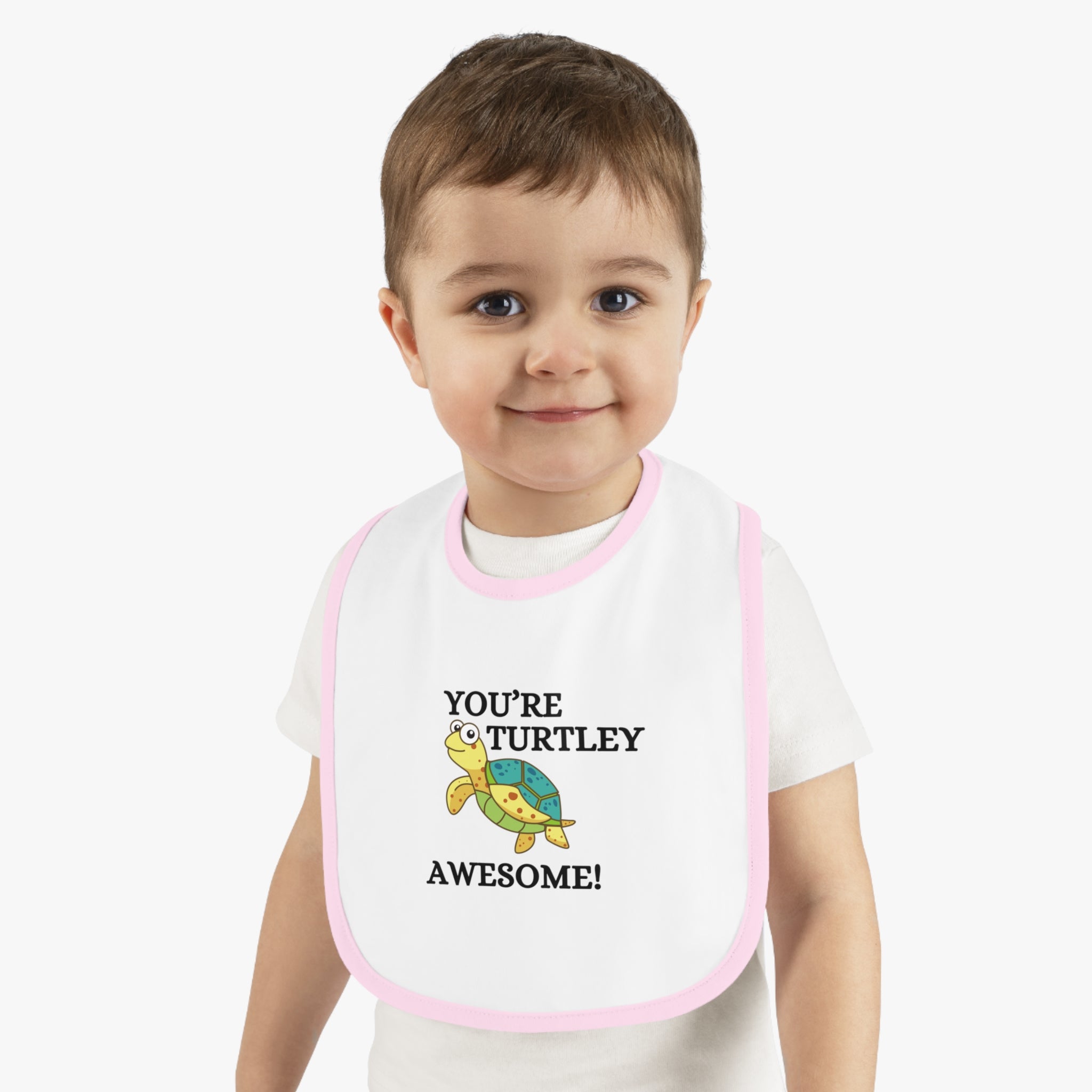 Turtely Awesome - Baby Contrast Trim Jersey Bib