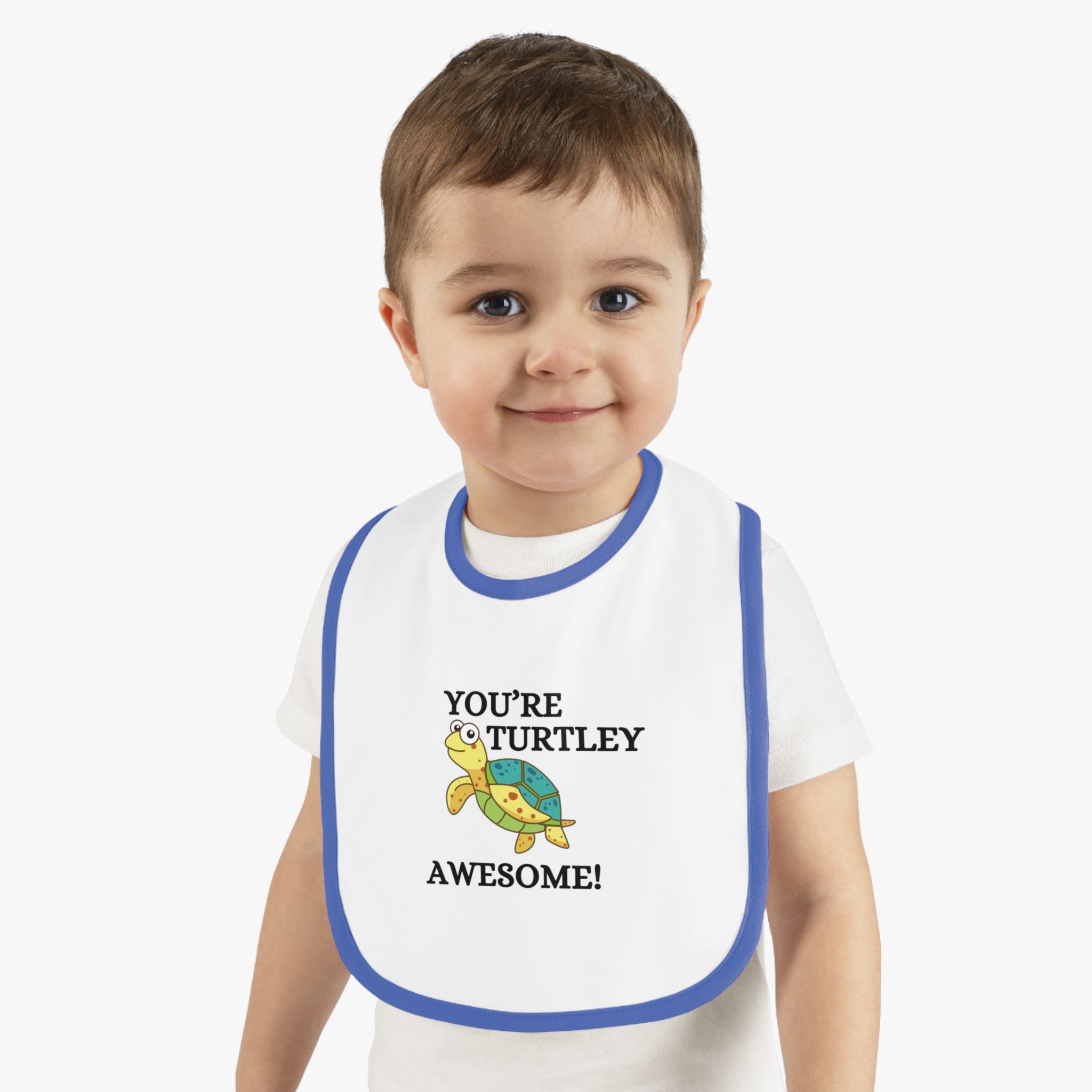 Turtely Awesome - Baby Contrast Trim Jersey Bib